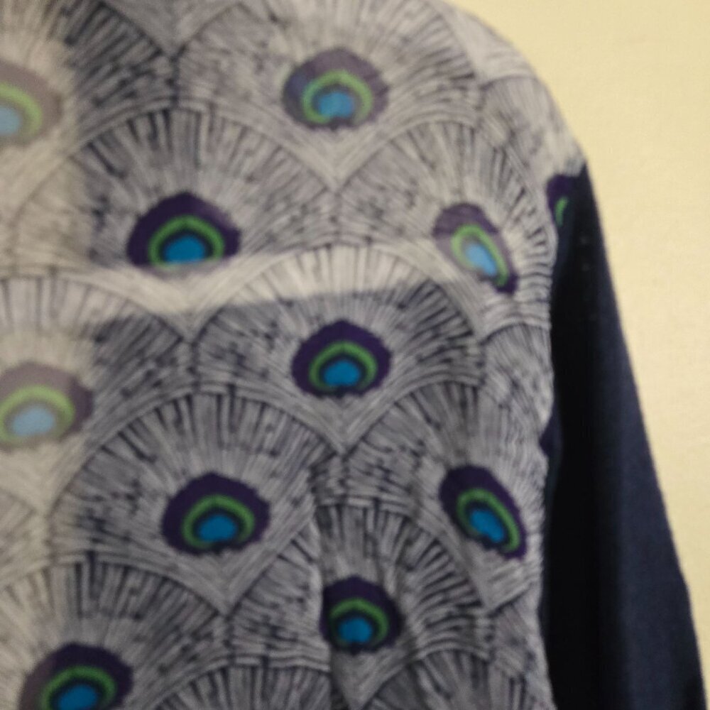 Tory Burch Jacet Peacock Silk Back Logo Button Pocket Cardigan Sweater Size L - Picture 7 of 10